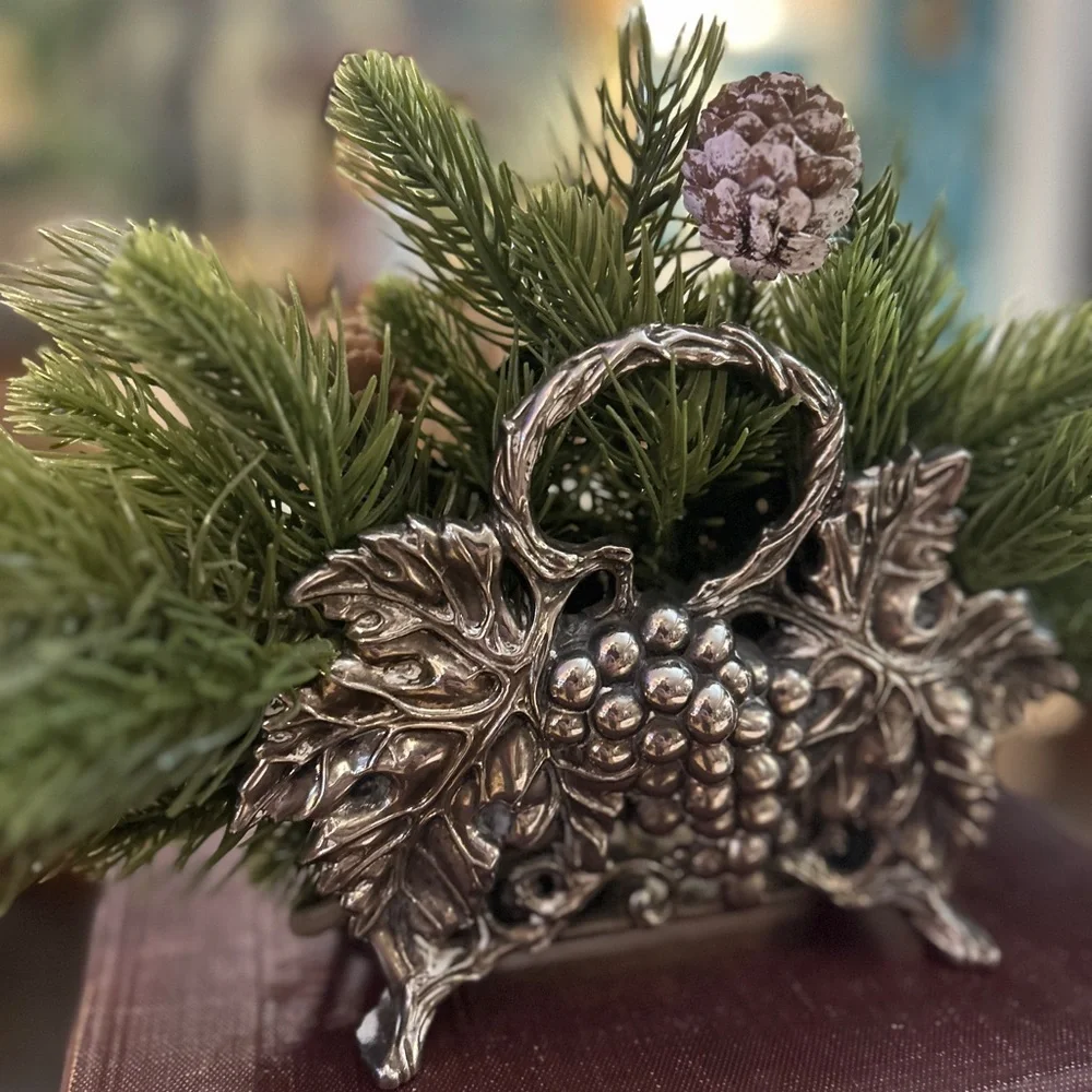 Vintage Silver Grape & Leaf Holder Silver plated engraved decor